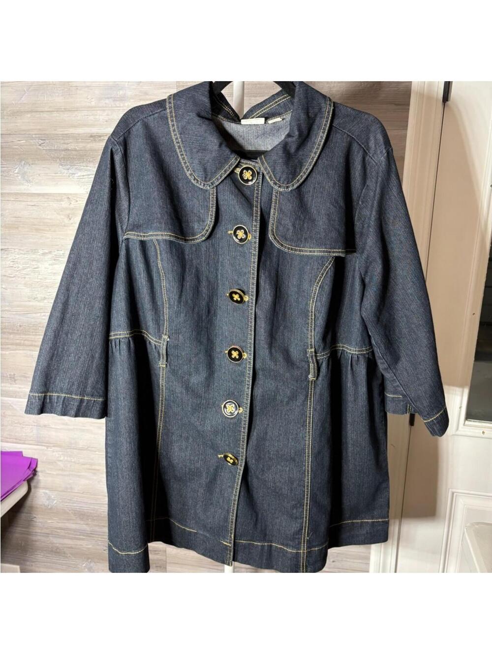 CATO Women's Dark Denim Jacket with Decorative Gold Buttons p58